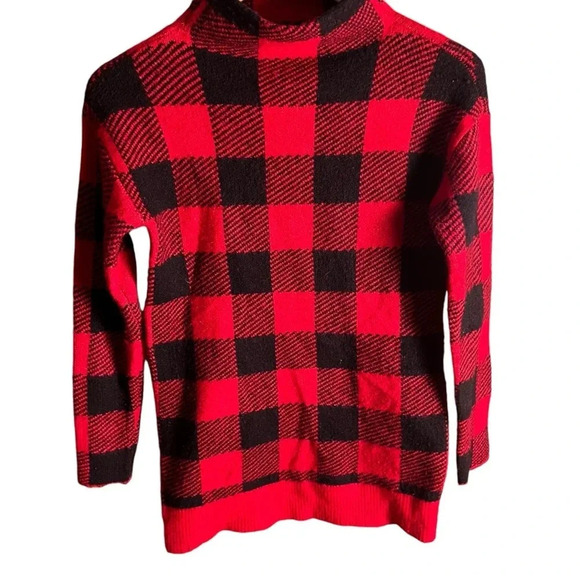 LOFT Womens Red & Black Buffalo Plaid Mock Neck Sweater Size XXSP holidays - Picture 3 of 10
